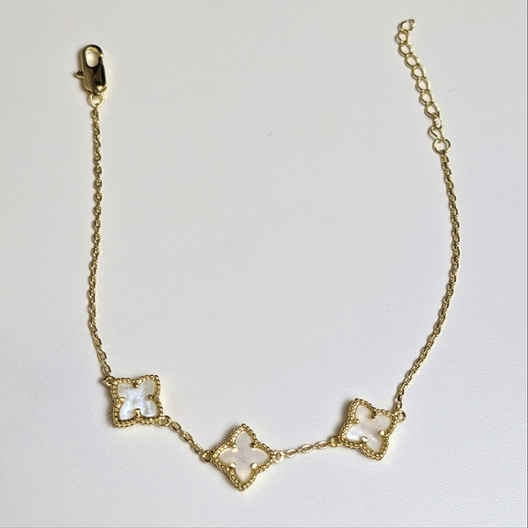 Adornia 14K Gold Plated Mother of Pearl Flower Bracelet - Picture 3 of 4